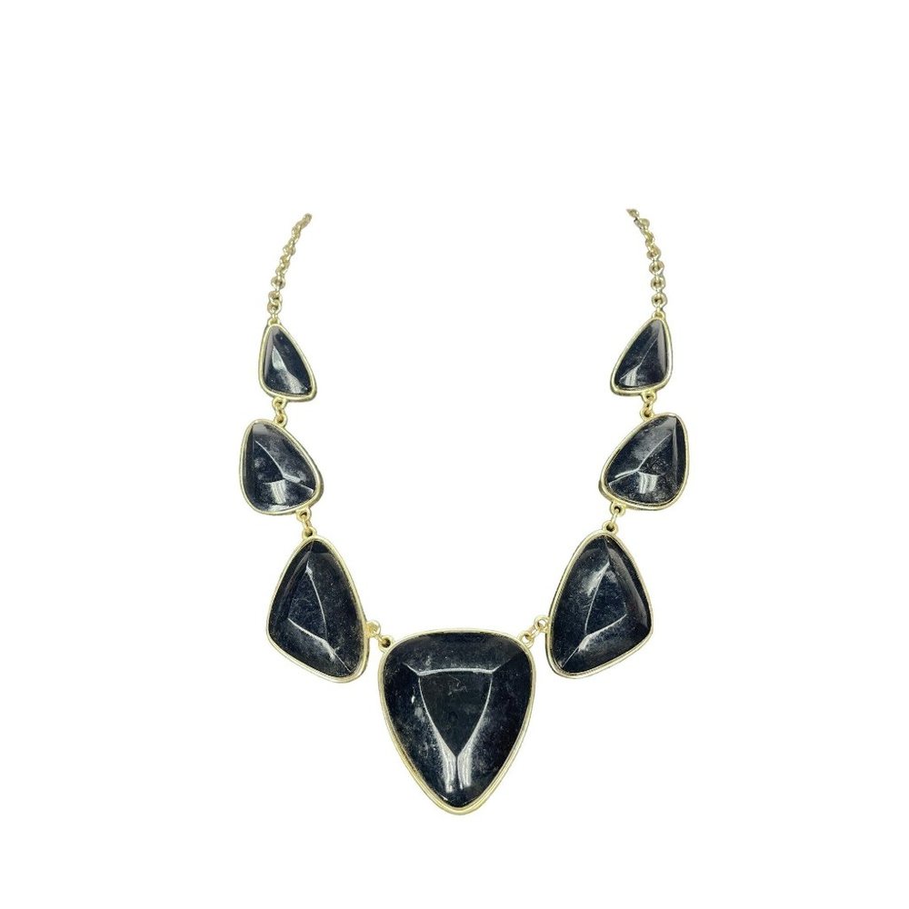 Vintage Black Onex Gold Tone Triangular‎ Nugget Stone Necklace